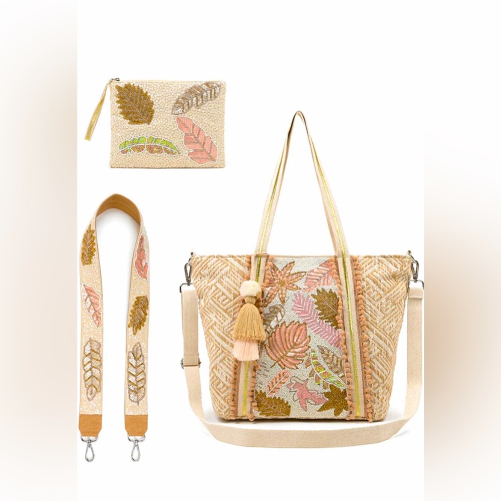 MEDIUM TOTE WITH BAG STRAP & POUCH NATURAL GOLD